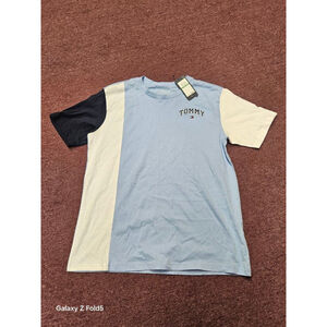 Boys Tommy Hilfiger Colorblock Short Sleeve Tee L Blue White